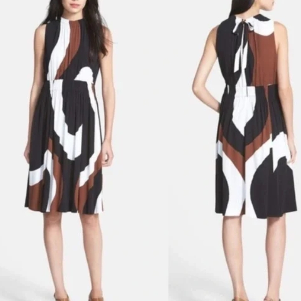 KATE SPADE SZ 4 Chic Black and Brown Abstract Midi Dress